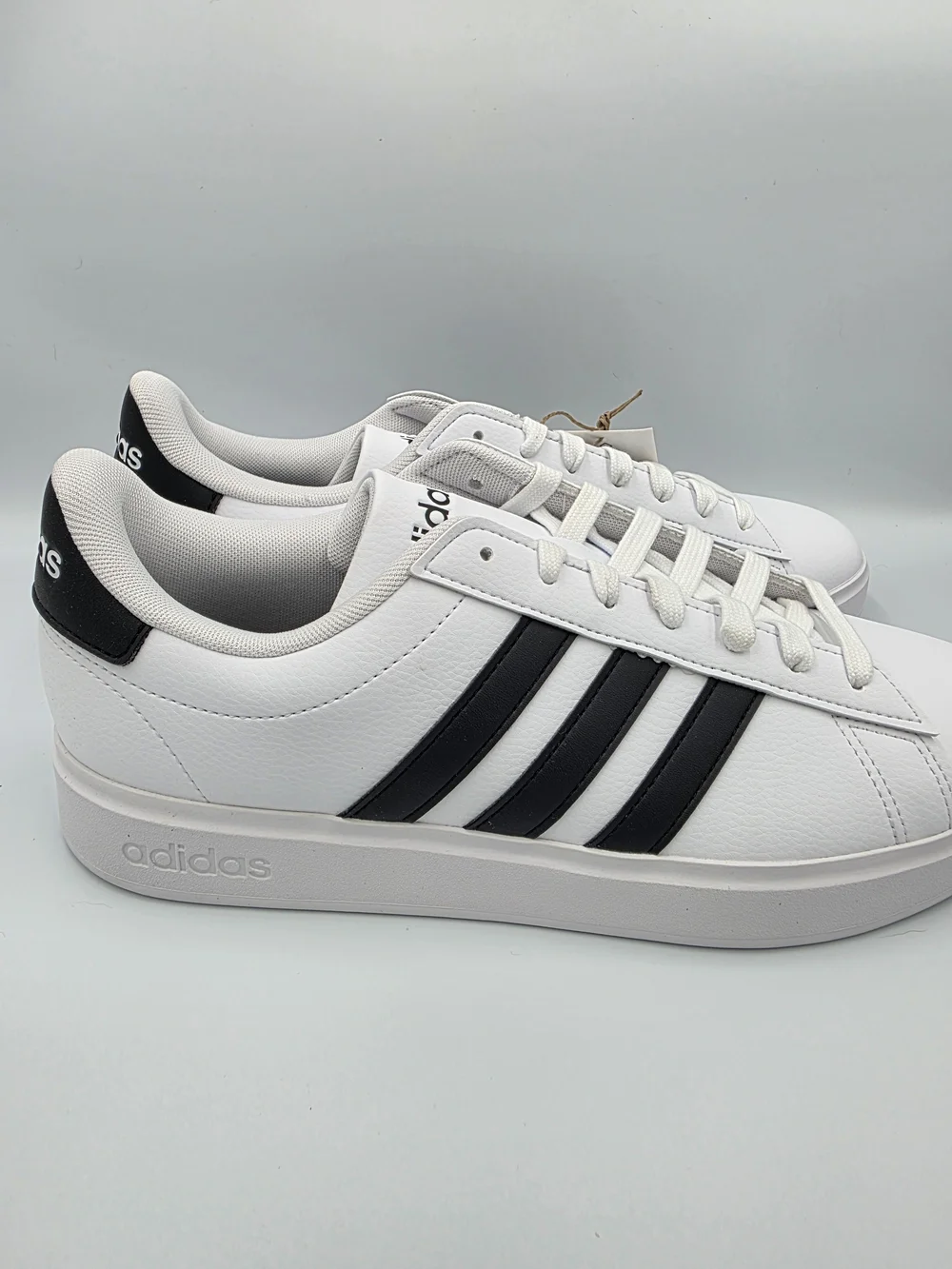adidas Grand Court 2.0 White Sneakers with Black Three-Stripes